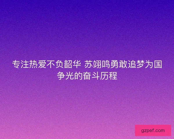 专注热爱不负韶华 苏翊鸣勇敢追梦为国争光的奋斗历程